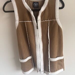 Carolyn Taylor Camel Vest with Cream Faux-Shearling Trim